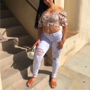 WOMENS CROPPED FLORAL LONG SLEEVE BLOUSE